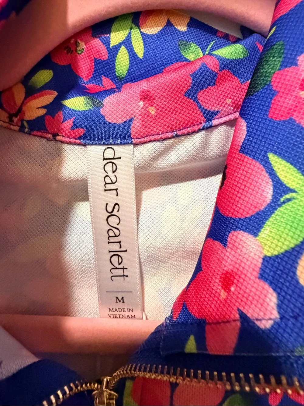 Women’s Floral Half-Zip Performance Top - Blue/Pink - Picture 3 of 7